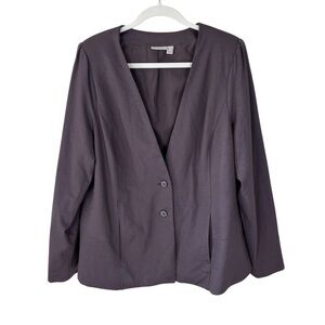 Logo By Lori Goldstein Nikki Ponte 2 Button Blazer Career Wear Purple/Gray Sz L